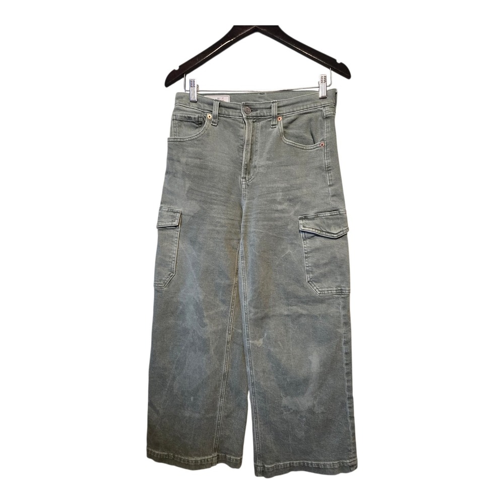 Gap‎ Wide Leg High Rise Stride Ankle Jeans Women's 28 2 Regular Soft Green Cargo